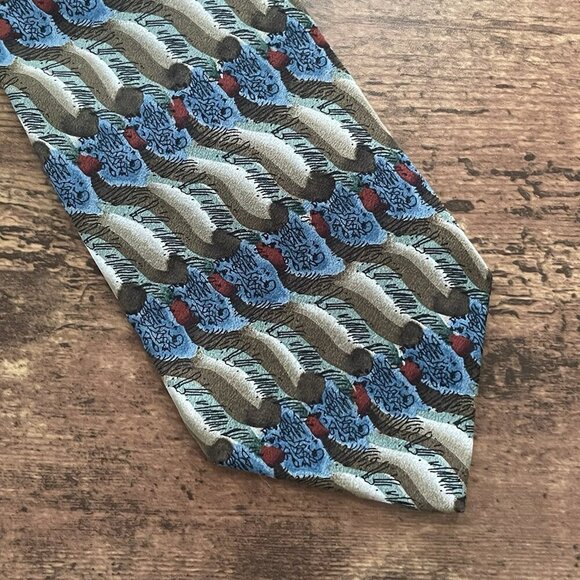 J Jerry Garcia Silk Tie Blue Gray Red Fine Etching Collection 15 Vintage Necktie - Picture 3 of 7